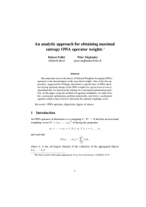 An analytic approach for obtaining maximal entropy OWA operator weights ∗ Robert Full´er