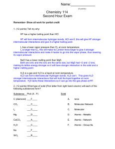 Name:_____________  Chemistry 114 Second Hour Exam