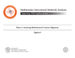 Mathematics Instructional Materials Analysis: Supporting TEKS Implementation Algebra I