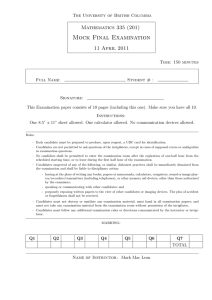 Mock Final Examination Mathematics 335 (201) 11 April 2011