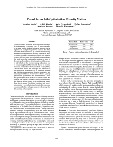 Crowd Access Path Optimization: Diversity Matters Besmira Nushi Adish Singla Anja Gruenheid