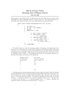 22C:21 Lecture Notes Running time of Binary Search