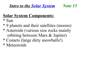 Intro to the Solar System Note 15 Solar System Components: * Sun