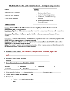 Unit 9 Study Guide Ecological Organization