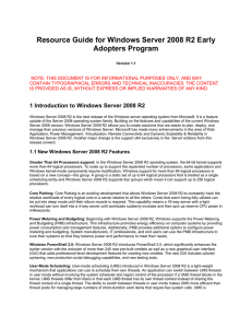Resource Guide for Windows Server 2008 R2 Early Adopters