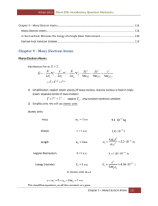 Chapter 9 – Many Electron Atoms