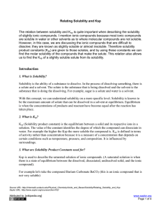 Relating Solubility and Ksp