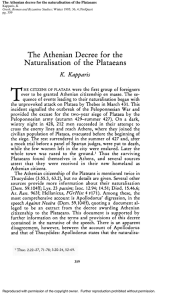The Athenian Decree for the N aturalisation of the Plataeans