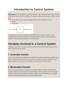 Introduction to Control Systems Variables Involved in a Control System