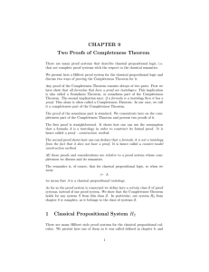 CHAPTER 9 Two Proofs of Completeness Theorem 1 Classical