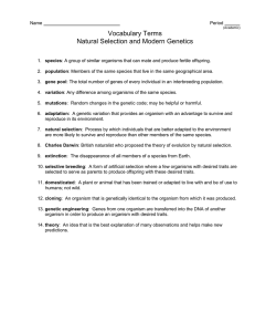 Vocabulary Terms Natural Selection and Modern Genetics