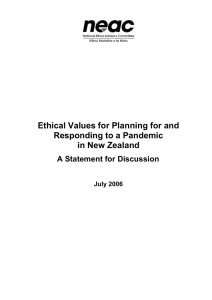 Ethical Values for Planning for and Responding to a Pandemic in