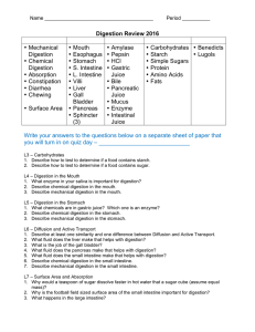 Digestion Review 2016 • Mechanical Digestion • Chemical