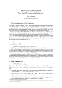 Short Notes on Haskell and Functional Programming Languages