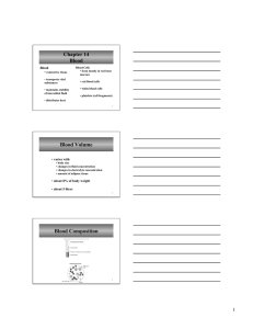 Chapter 14 Blood Blood Volume Blood Composition