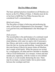 The Five Pillars of Islam The basic spiritual practices incumbent on