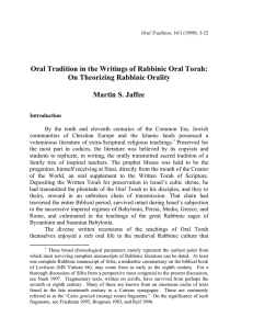 Oral Tradition in the Writings of Rabbinic Oral Torah