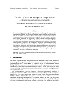 The effect of intra- and interspecific competition on coexistence in