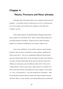 Chapter 4 Chapter 4 Nouns, Pronouns , Pronouns , Pronouns and