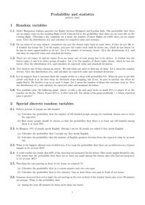 Probability and statistics 1 Random variables 2 Special discrete