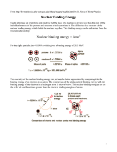 Nuclear binding energy = Δmc2 - University of Toronto Physics