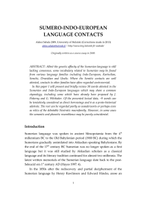 SUMERO-INDO-EUROPEAN LANGUAGE CONTACTS
