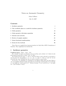 Notes on Axiomatic Geometry