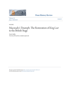 Macready`s Triumph: The Restoration of King Lear to the British Stage