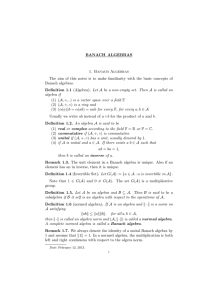 BANACH ALGEBRAS 1. Banach Algebras The aim of this notes is to