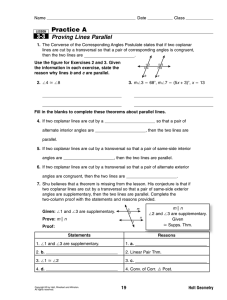 3-3 Practice A Proving Lines Parallel