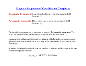 Magnetic Properties of Coordination Complexes √ √ μ