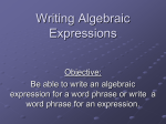 Writing Algebraic Expressions - mathemons