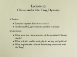 Lecture 17: China under the Tang Dynasty