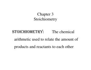 Chapter 3 Stoichiometry STOICHIOMETRY: The chemical arithmetic