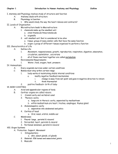 Chapter 1 Introduction to Human Anatomy and Physiology Outline