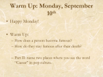 Warm Up: Monday, September 10 th