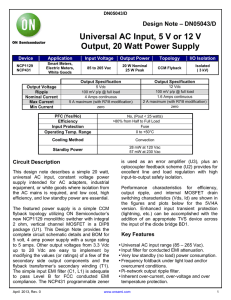 Universal AC Input, 5 V or 12 V Output, 20 Watt Power Supply