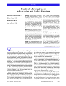 Quality-of-Life Impairment in Depressive and Anxiety Disorders