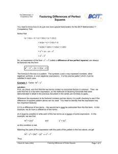 Factoring Differences of Perfect Squares