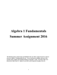Algebra 1 Fundamentals Summer Assignment 2016
