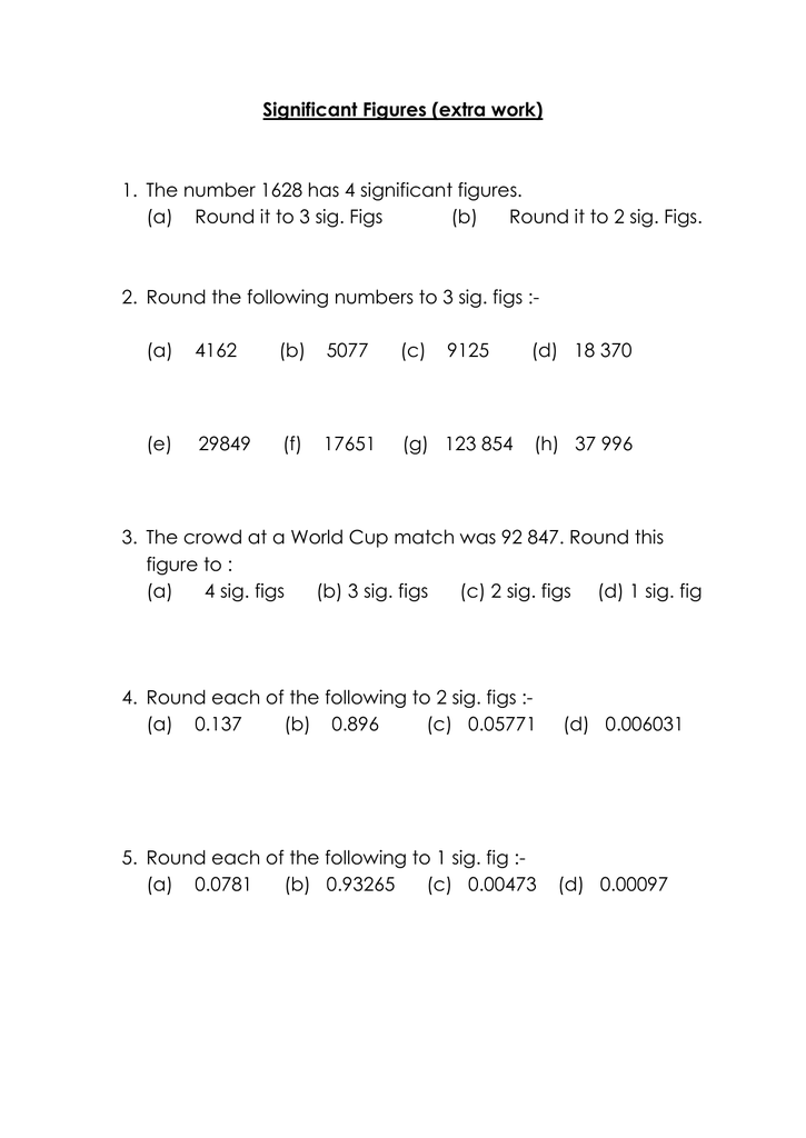 significant figures extra work with answers sig figs