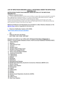 List of Infectious Diseases legally notifiable under the Infectious