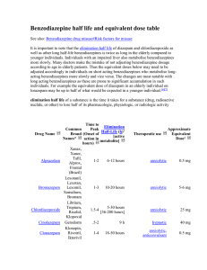Benzodiazepine half life and equivalent dose table
