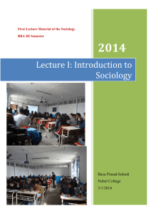 Lecture I Introduction to Sociology