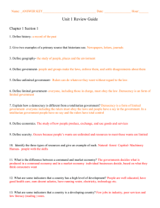 Unit 1 review guide ANSWER KEY