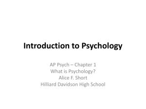 Introduction to Psychology - Mrs. Short`s AP Psychology Class