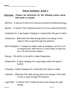 Energy Vocabulary, Grade 4