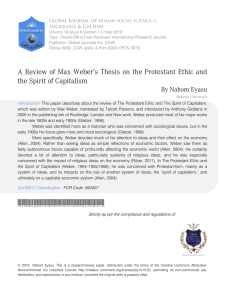 A Review of Max Weber`s Thesis on the Protestant