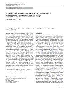A multi-electrode continuous flow microbial fuel cell with separator