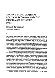 ARCHIVE: MARX, CLASSICAL POLITICAL ECONOMY AND THE